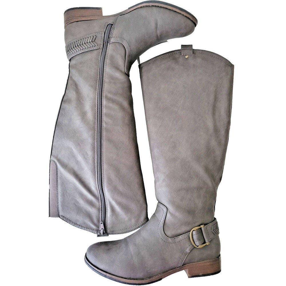 G.H. Bass & Co. Adrina Knee High Leather Riding Boots Gray Brown Wide Calf W 9M
